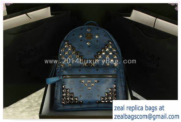 High Quality Replica MCM Stark Backpack Jumbo in Calf Leather 8100 RoyalBlue - Click Image to Close